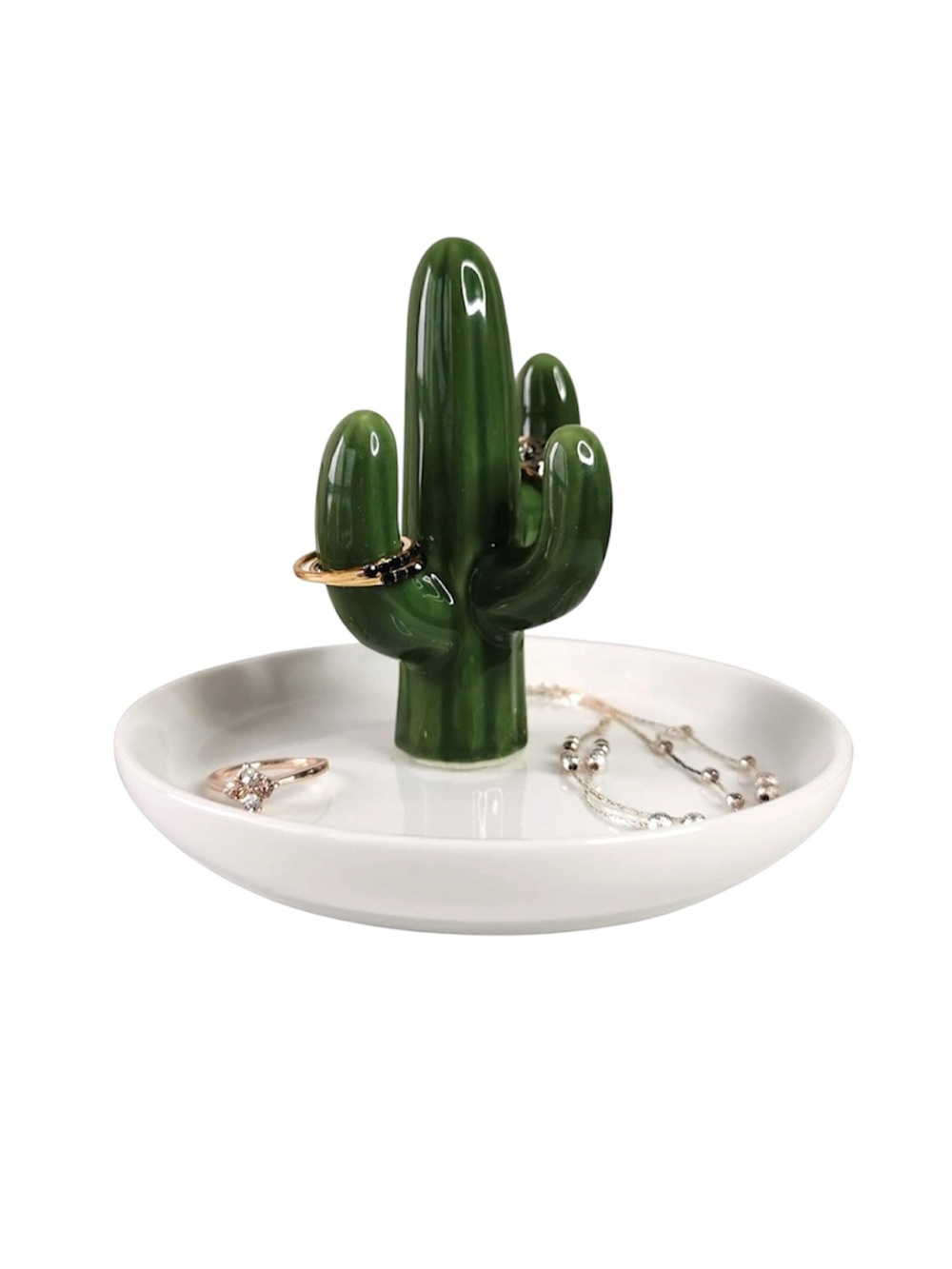 Cactus Ring Jewelry Trinket Dish — Green and White